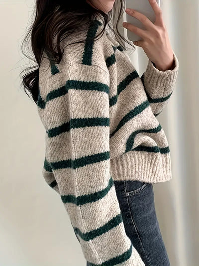 Reese - Mühelose Eleganz Gestreifter V-Ausschnitt Strickpullover