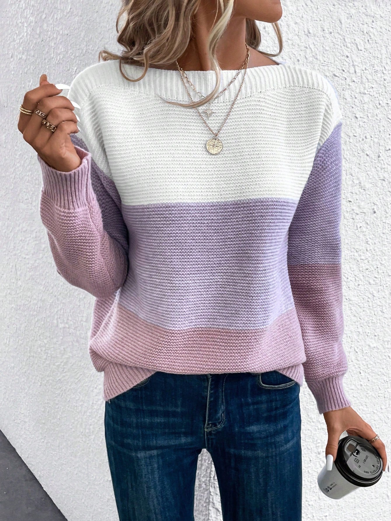 Gali | Eleganter dreifarbiger Patchwork-Pullover für Frauen
