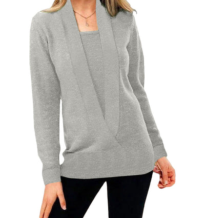 Teren | Gestrickte Pure Color Deep V Neck Two Piece Pullover Jacke