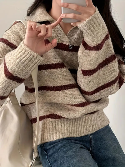 Reese - Mühelose Eleganz Gestreifter V-Ausschnitt Strickpullover