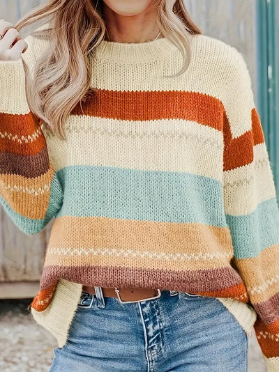 Sari - Gestreifter Rundhals-Strickpullover