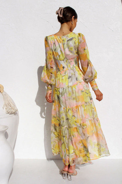 Penelope |  Florales Midikleid - V-Ausschnitt & Elegant