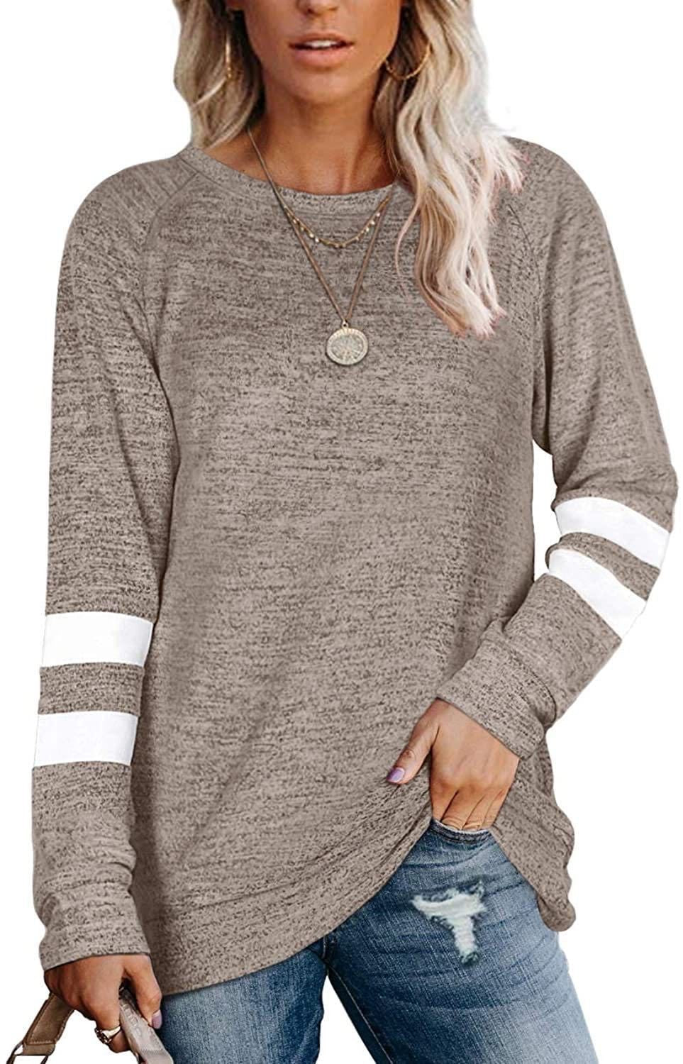 Jett | Damen Langarm Patchwork Rundhalsausschnitt lässig bedrucktes T-Shirt Top