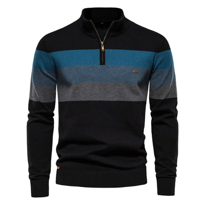 Premium gestreifter Pullover mit halbem Reißverschluss für Herren Stan