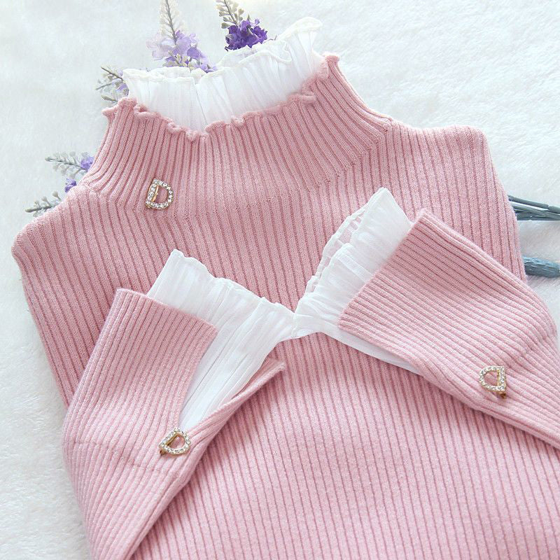 Dax | Rollkragenpullover für Frauen Koreanische Spitze