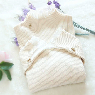 Dax | Rollkragenpullover für Frauen Koreanische Spitze