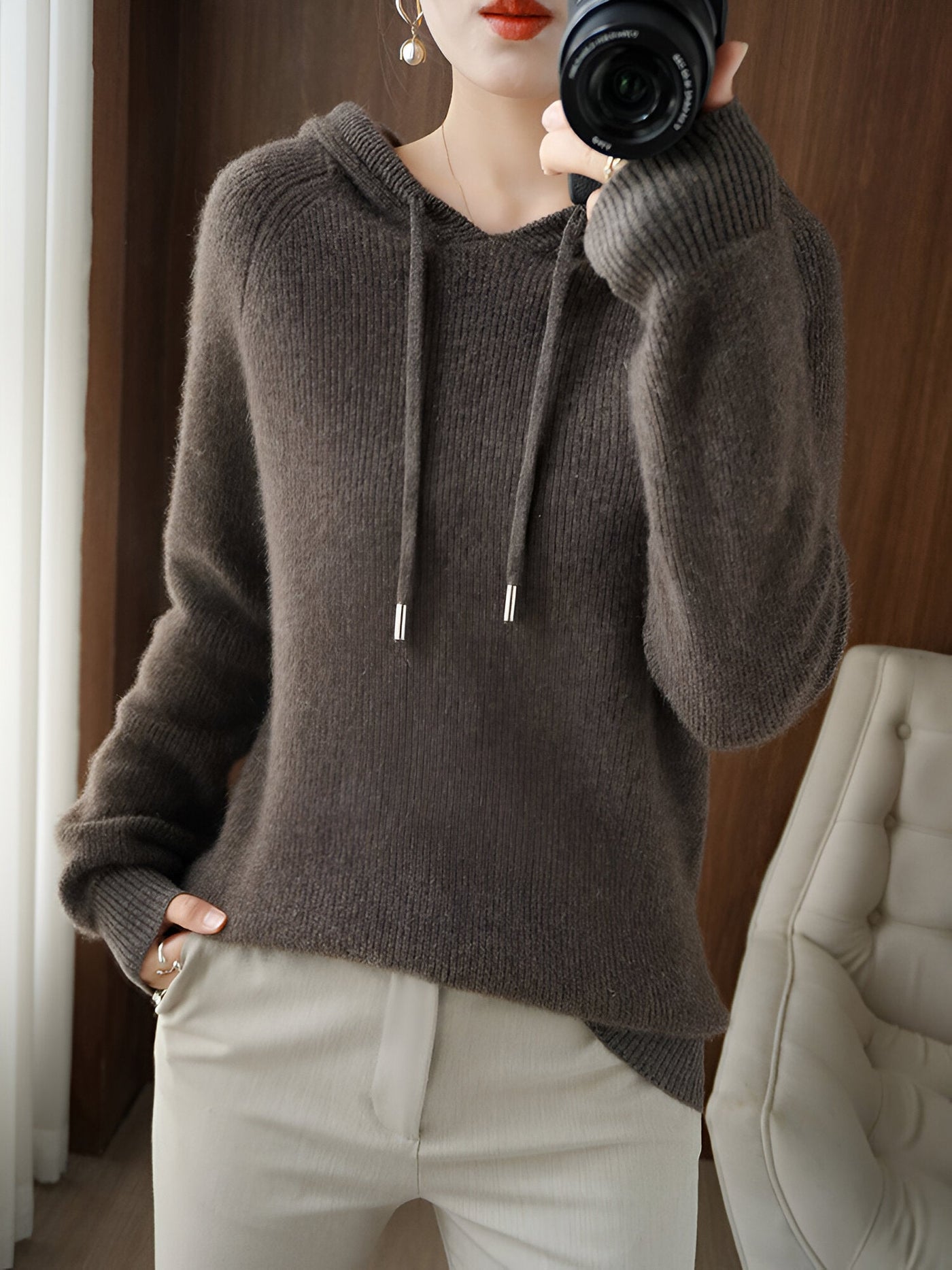 Sina | Kuscheliger Kaschmir-Wollmischung Kapuzen-Pullover-Mantel