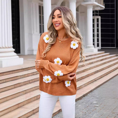 Dakota | Gemütlicher 3D-Blumen Strickpullover