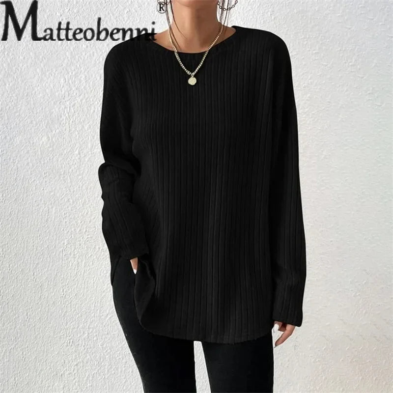 Matteobenni | Eleganter Pullover mit Grubenstreifen für Frauen