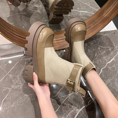 Jordan | Frauen Plattform Stiefeletten 2024 Herbst Canvas Quadrat Heels Schuhe