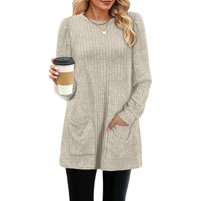 Poppy |  Herbst und Winter neue halblange Pullover Kleid Frau