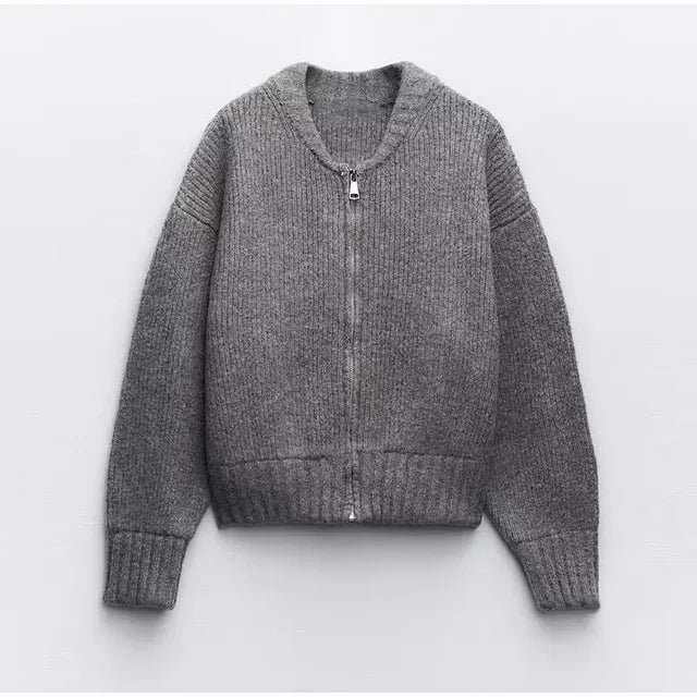 Baur Modehaus | Grau O-neck Knit Frauen Pullover Jacke Mode