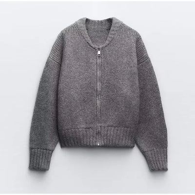 Baur Modehaus | Grau O-neck Knit Frauen Pullover Jacke Mode