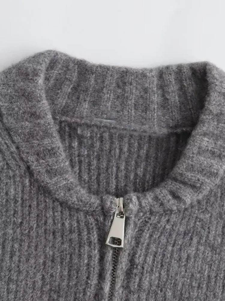 Baur Modehaus | Grau O-neck Knit Frauen Pullover Jacke Mode