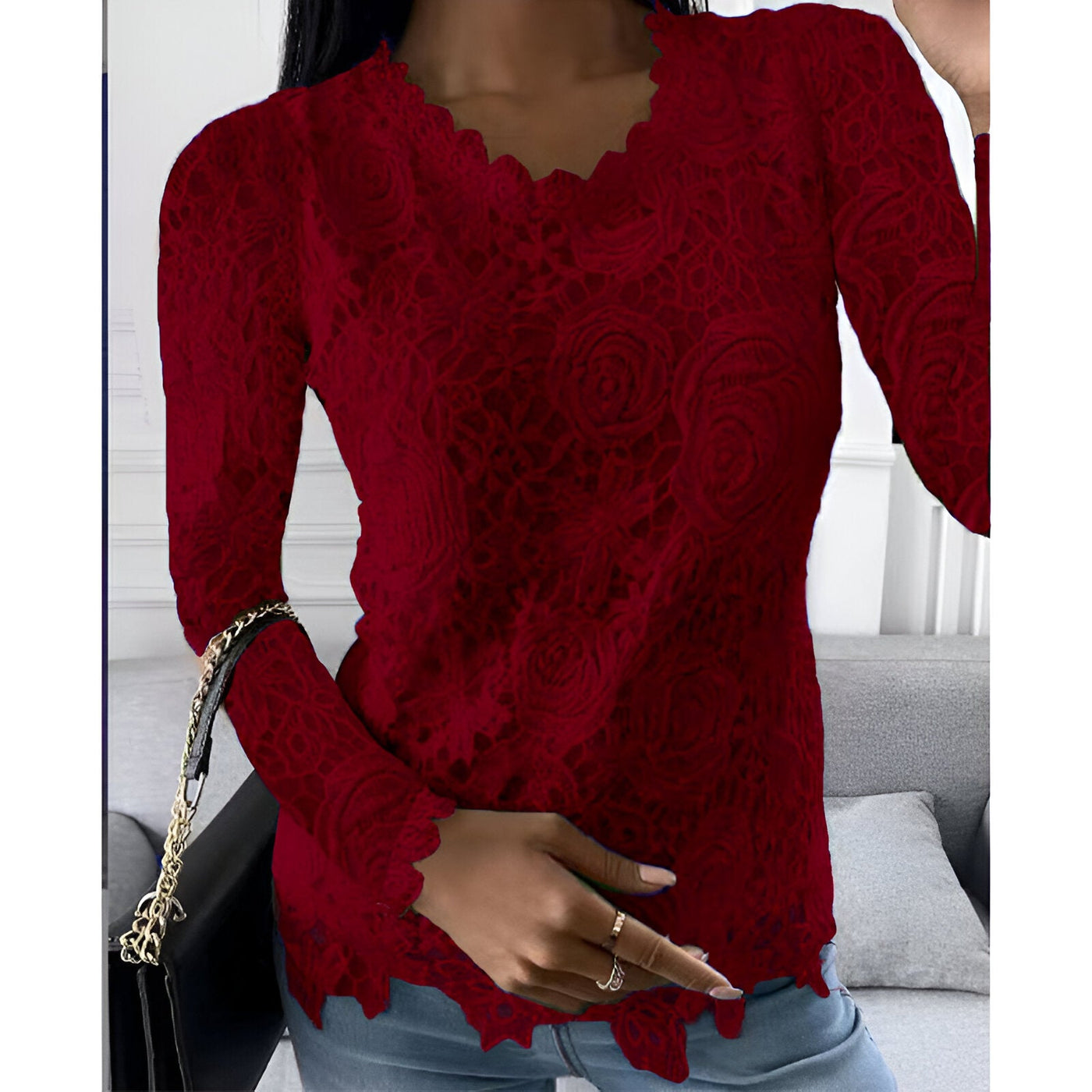 Ariana | Elegante Spitzen-Bluse mit langen Ärmeln