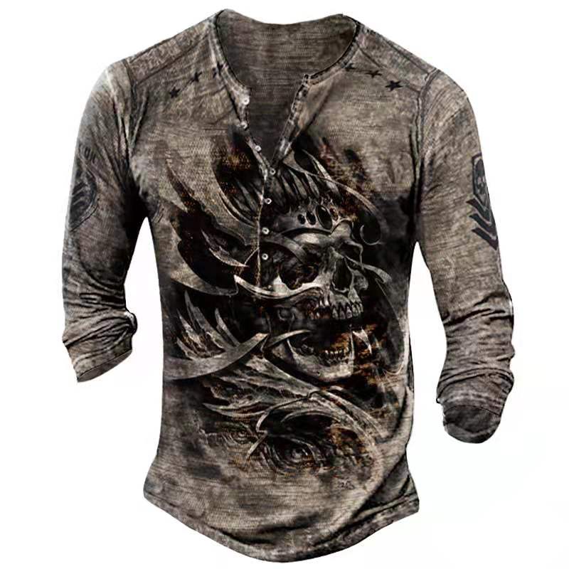 Klassisches Langarmhemd mit Retro Totenkopf-Design Beni