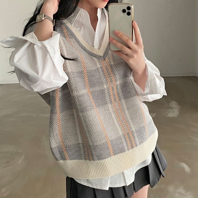 Annalena | Karierte Pullover-Weste mit V-Ausschnitt für Frauen