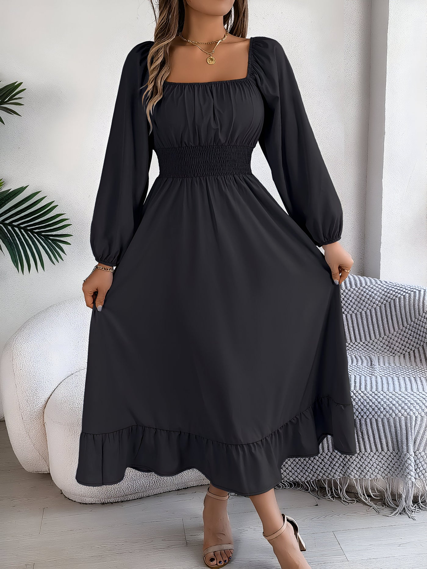Sarah | Elegantes Hochtaillen-Brautjungfernkleid mit Rüschen