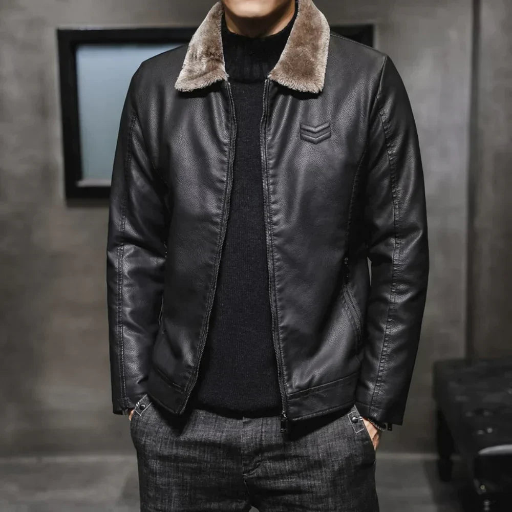 Lederjacke mit Fleece-Kragen für Herren – Nathaniel