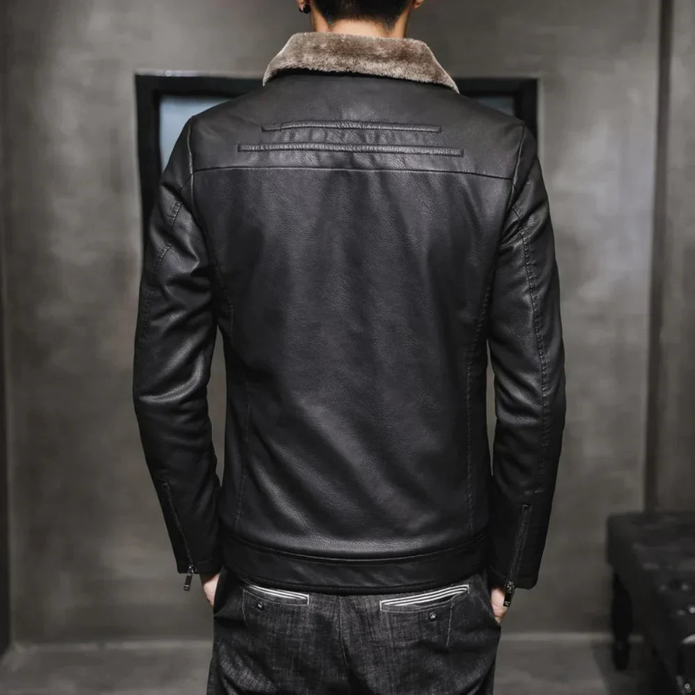 Lederjacke mit Fleece-Kragen für Herren – Nathaniel