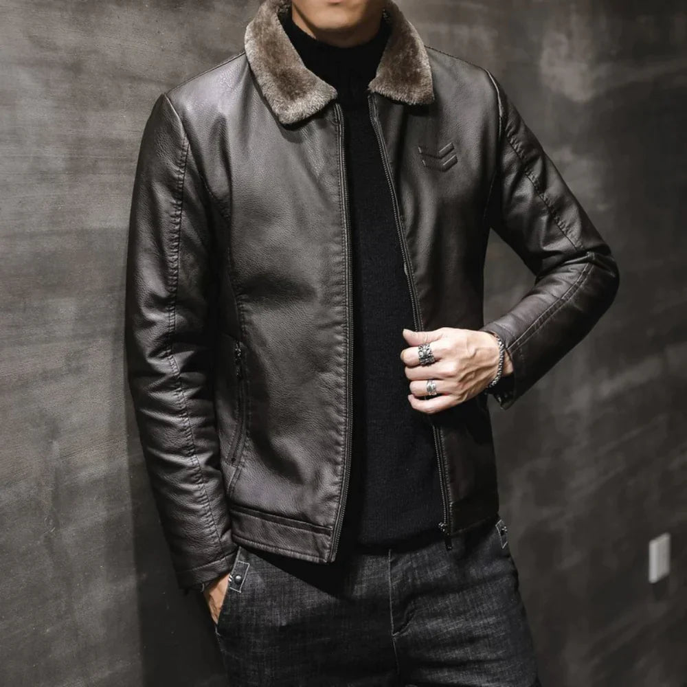Lederjacke mit Fleece-Kragen für Herren – Nathaniel