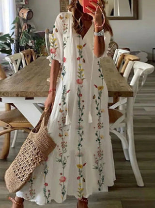 Gestreift Floral Weiß
