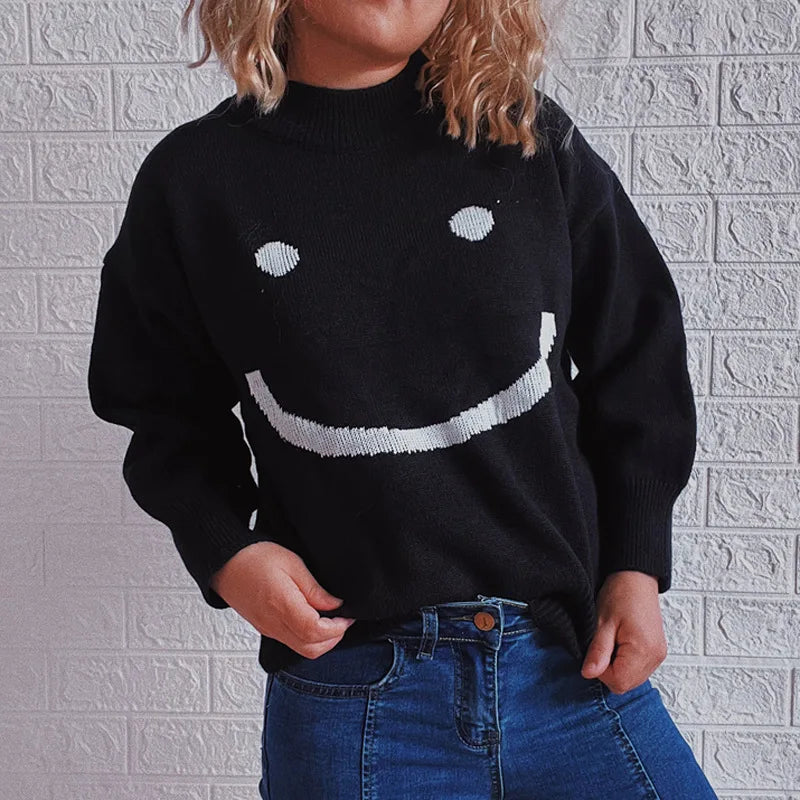 Finni |  Herbst Niedliches Smiley-Muster Langarmshirt