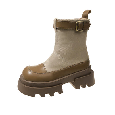 Jordan | Frauen Plattform Stiefeletten 2024 Herbst Canvas Quadrat Heels Schuhe
