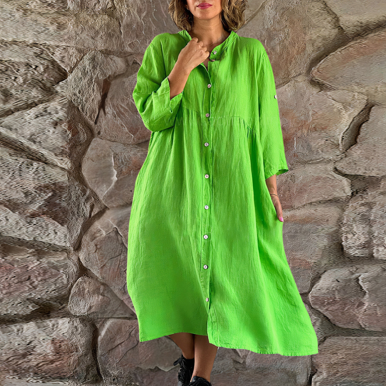 Kleid aus Baumwolle und Leinen für Damen Rolene