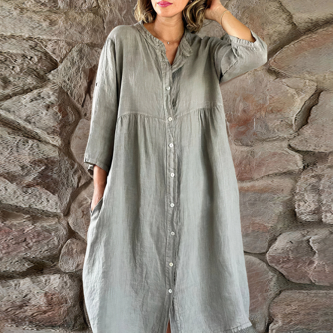 Kleid aus Baumwolle und Leinen für Damen Rolene