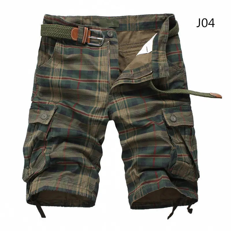 2025 Summer Men Shorts Fashion Plaid Beach Shorts Mens Casual Shorts Military Short Pants Male Bermuda Cargo Overalls No belt