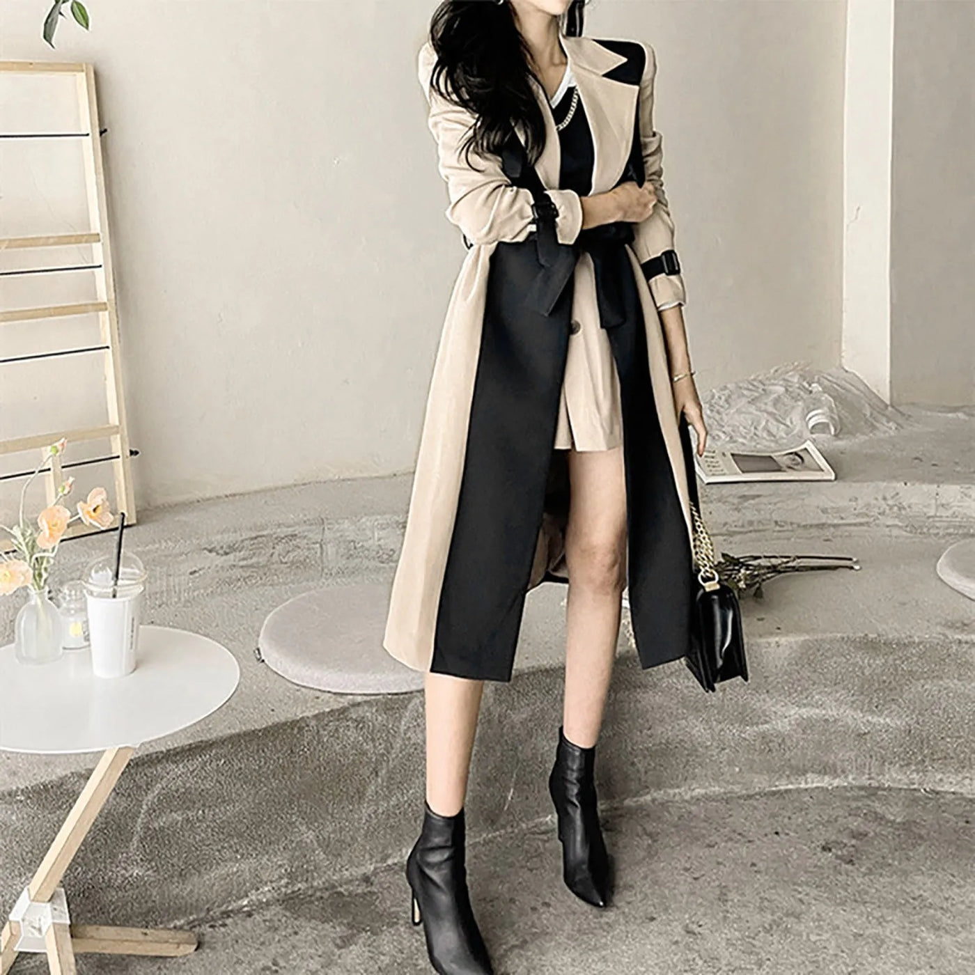 Hortensia® | Patchwork-Trenchcoat aus Wolle