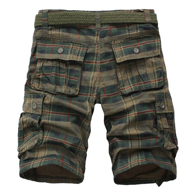 2025 Summer Men Shorts Fashion Plaid Beach Shorts Mens Casual Shorts Military Short Pants Male Bermuda Cargo Overalls No belt