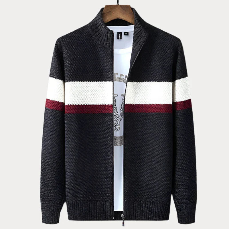 Gestreifte Strickjacke mit Stehkragen für Herren