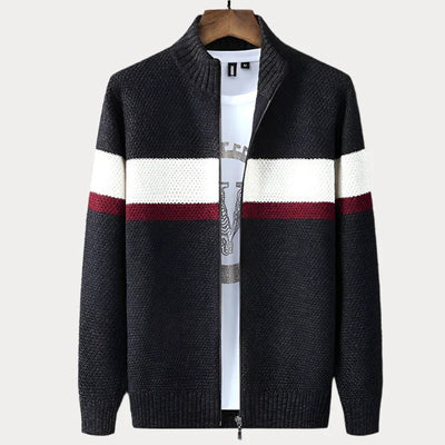 Gestreifte Strickjacke mit Stehkragen für Herren