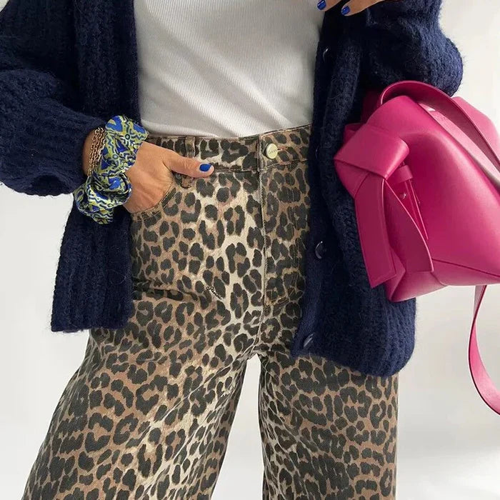Mercille – Damen-Taillenhose mit Leopardenmuster und hohem Bund