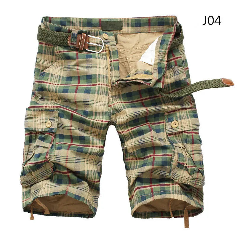 2025 Summer Men Shorts Fashion Plaid Beach Shorts Mens Casual Shorts Military Short Pants Male Bermuda Cargo Overalls No belt