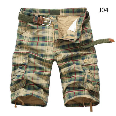 2025 Summer Men Shorts Fashion Plaid Beach Shorts Mens Casual Shorts Military Short Pants Male Bermuda Cargo Overalls No belt