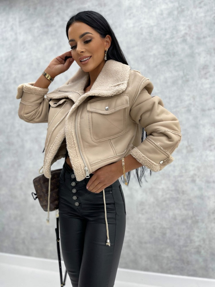 Inés® | Lederjacke mit warmer Wolle