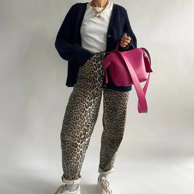 Mercille – Damen-Taillenhose mit Leopardenmuster und hohem Bund