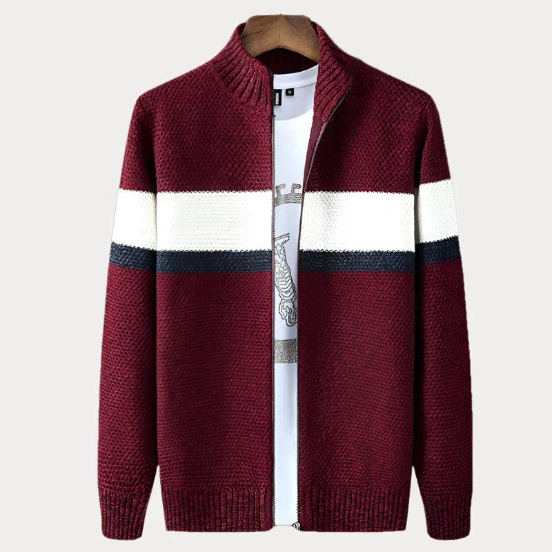 Gestreifte Strickjacke mit Stehkragen für Herren
