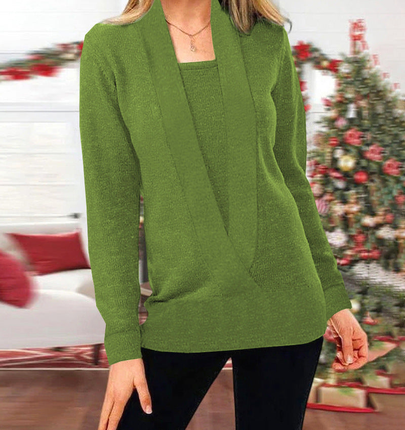 Teren | Gestrickte Pure Color Deep V Neck Two Piece Pullover Jacke