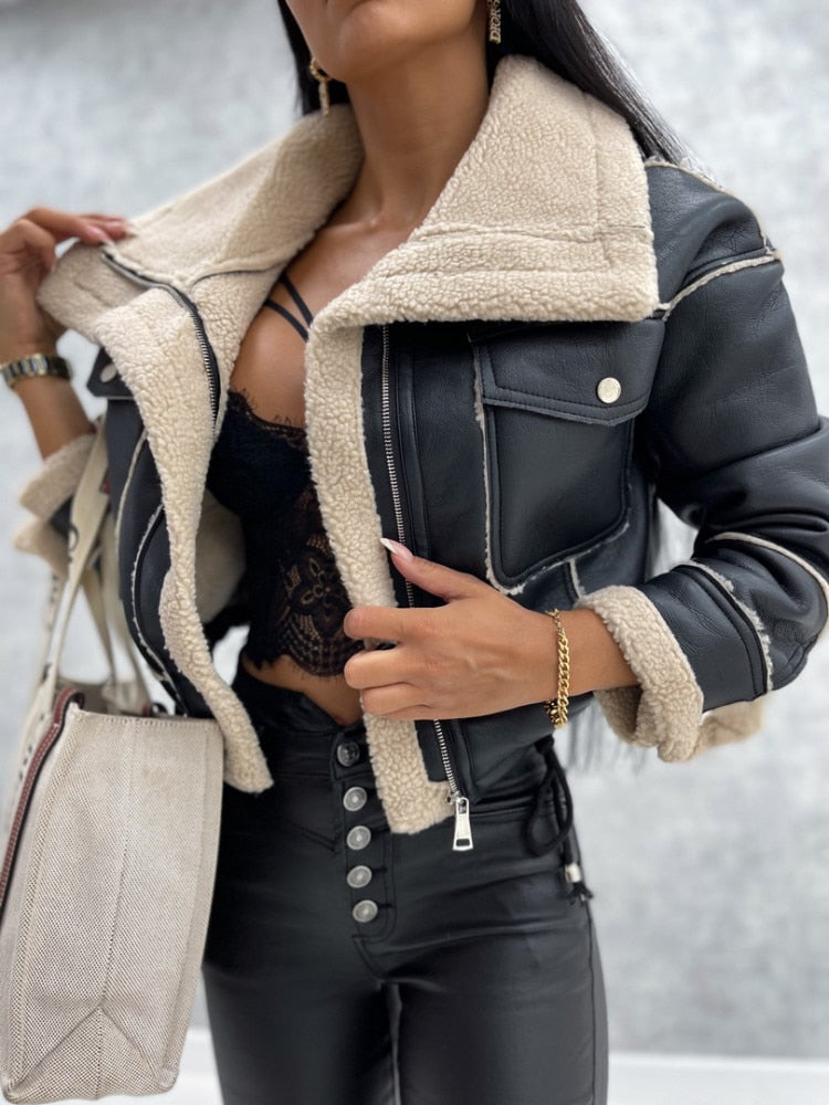 Inés® | Lederjacke mit warmer Wolle