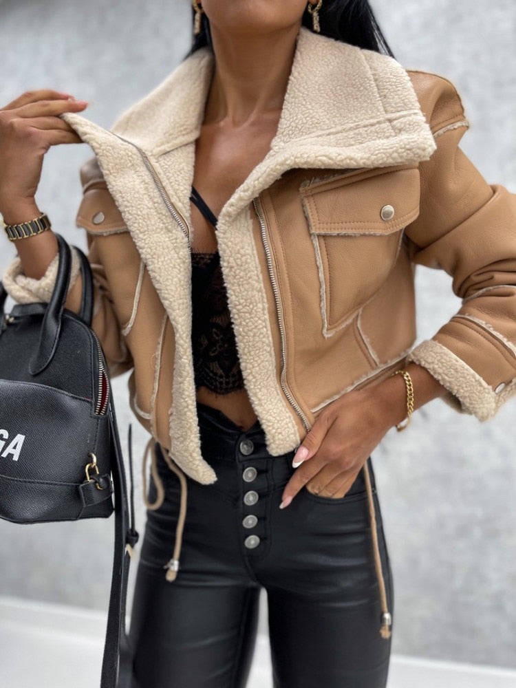 Inés® | Lederjacke mit warmer Wolle