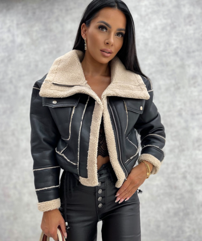 Inés® | Lederjacke mit warmer Wolle