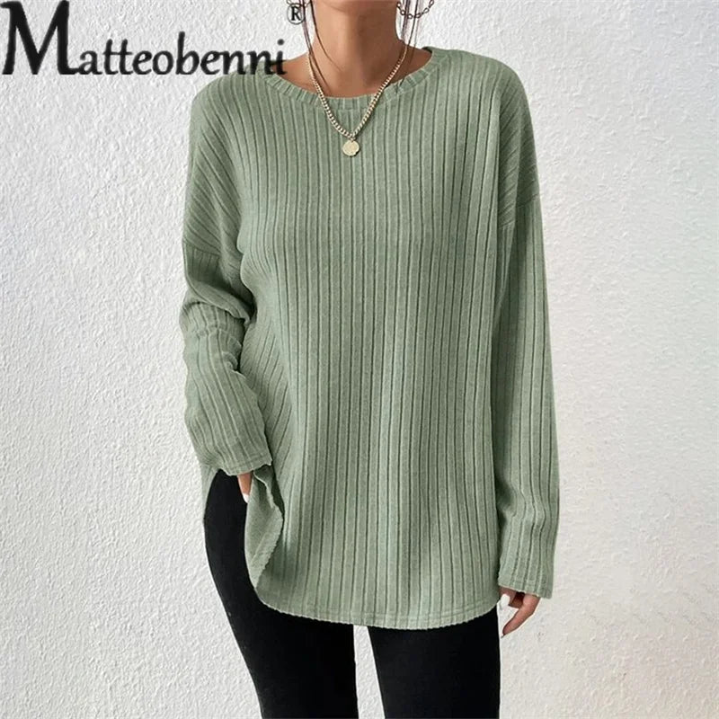 Matteobenni | Eleganter Pullover mit Grubenstreifen für Frauen