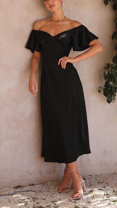 Nalani - Schulterfreies Maxikleid mit Schmetterlingsärmeln