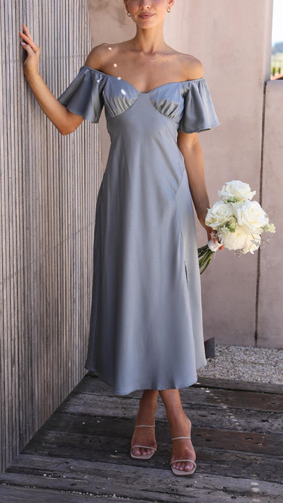 Nalani - Schulterfreies Maxikleid mit Schmetterlingsärmeln