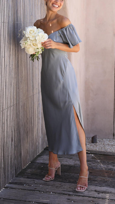 Nalani - Schulterfreies Maxikleid mit Schmetterlingsärmeln