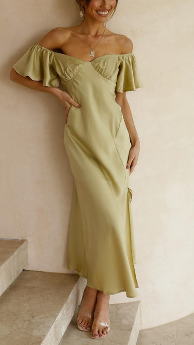 Nalani - Schulterfreies Maxikleid mit Schmetterlingsärmeln
